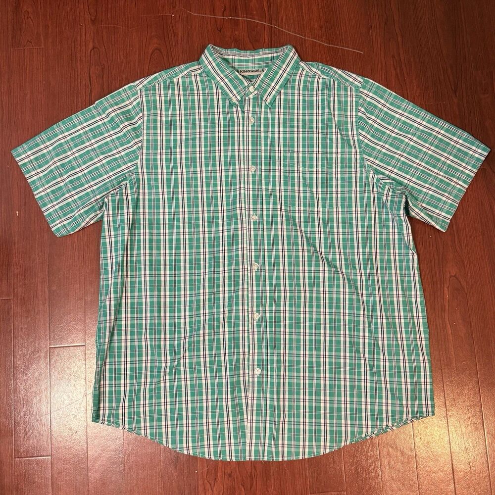 Mens King Size brand Size 2XL Tall Green plaid short sleeve button down shirt
